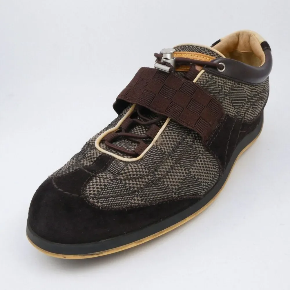 Louis Vuitton Men's Size US 6.5 Damier Ebene Chrono Sneaker Suede Leather Trim
